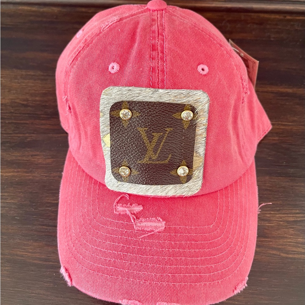 Upcycled Luxury Brand Distressed Pigment Hot Pink Baseball Hat